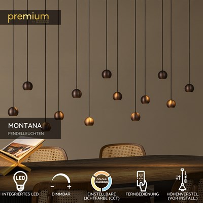 Lucide MONTANA - Pendelleuchten - LED Dim. - CCT - 13x5,7W 2700K/4000K - Geeignet für Lufträume und hohe Decken - Kaffee | Premium